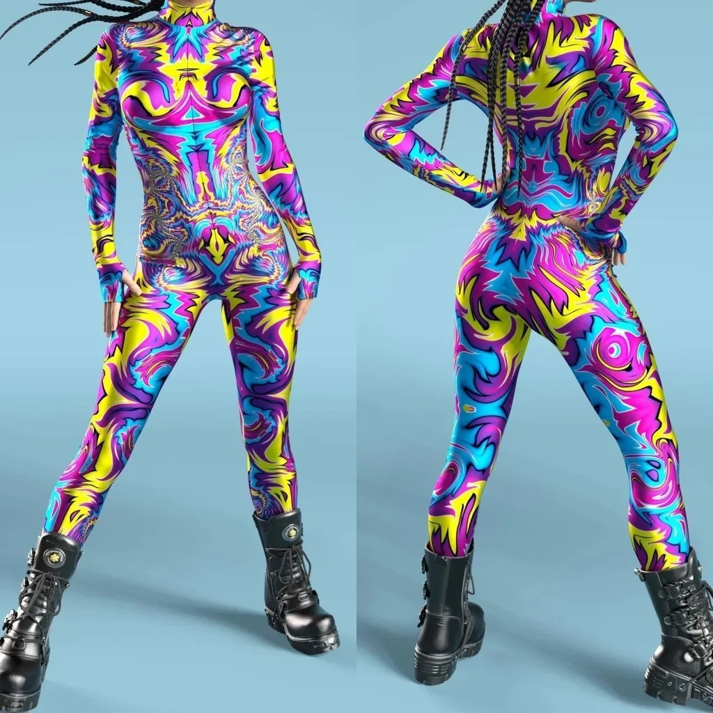 

Unisex Cyber Punk 3D Digital Printing Halloween Party Role Play Outfit Women Men Cosplay Costume Carnival Jumpsuit