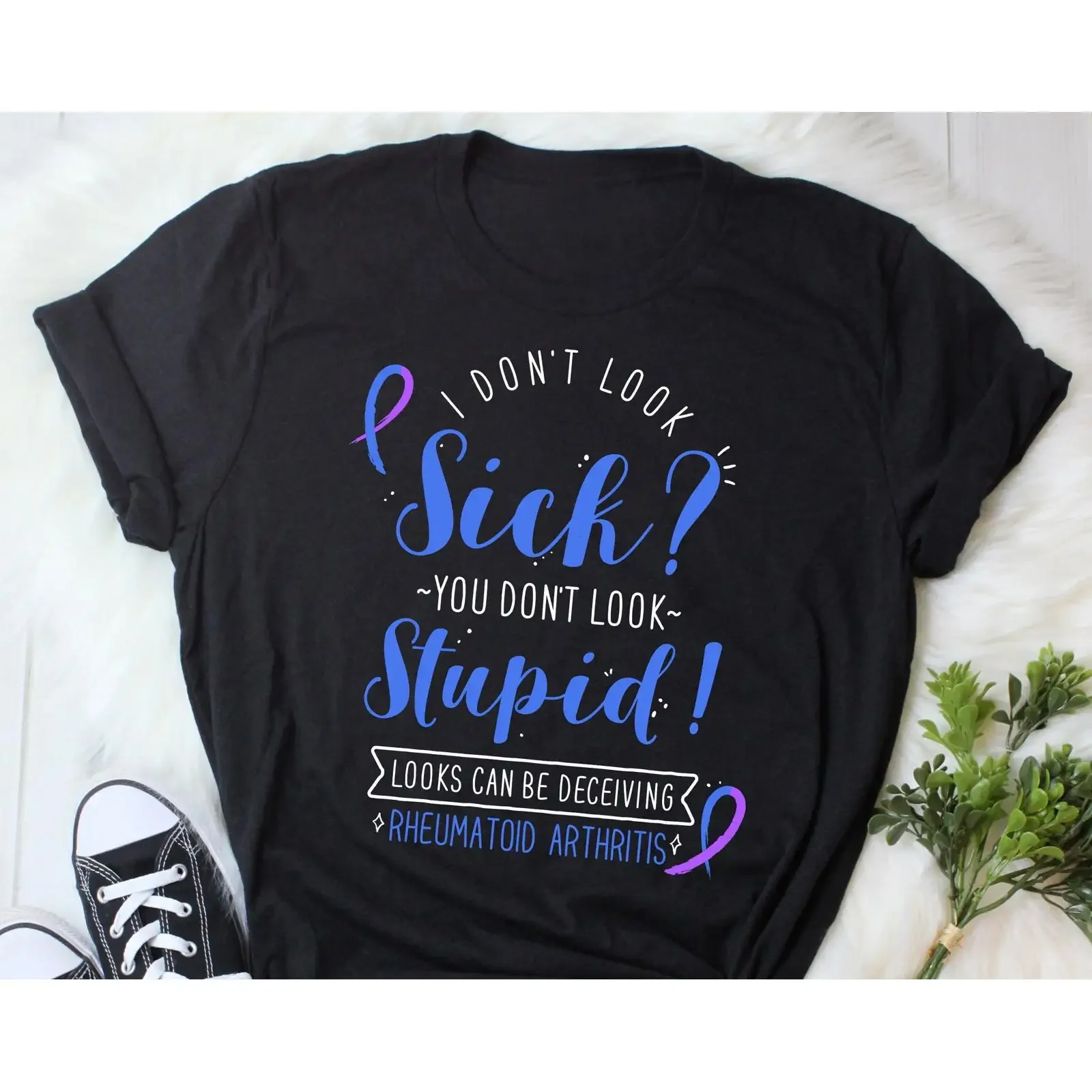 Rheumatoid Arthritis Awareness Funny T Shirt RA Ribbon Invisible Chronic Illness Spoonie For  vintage Washed Breathable