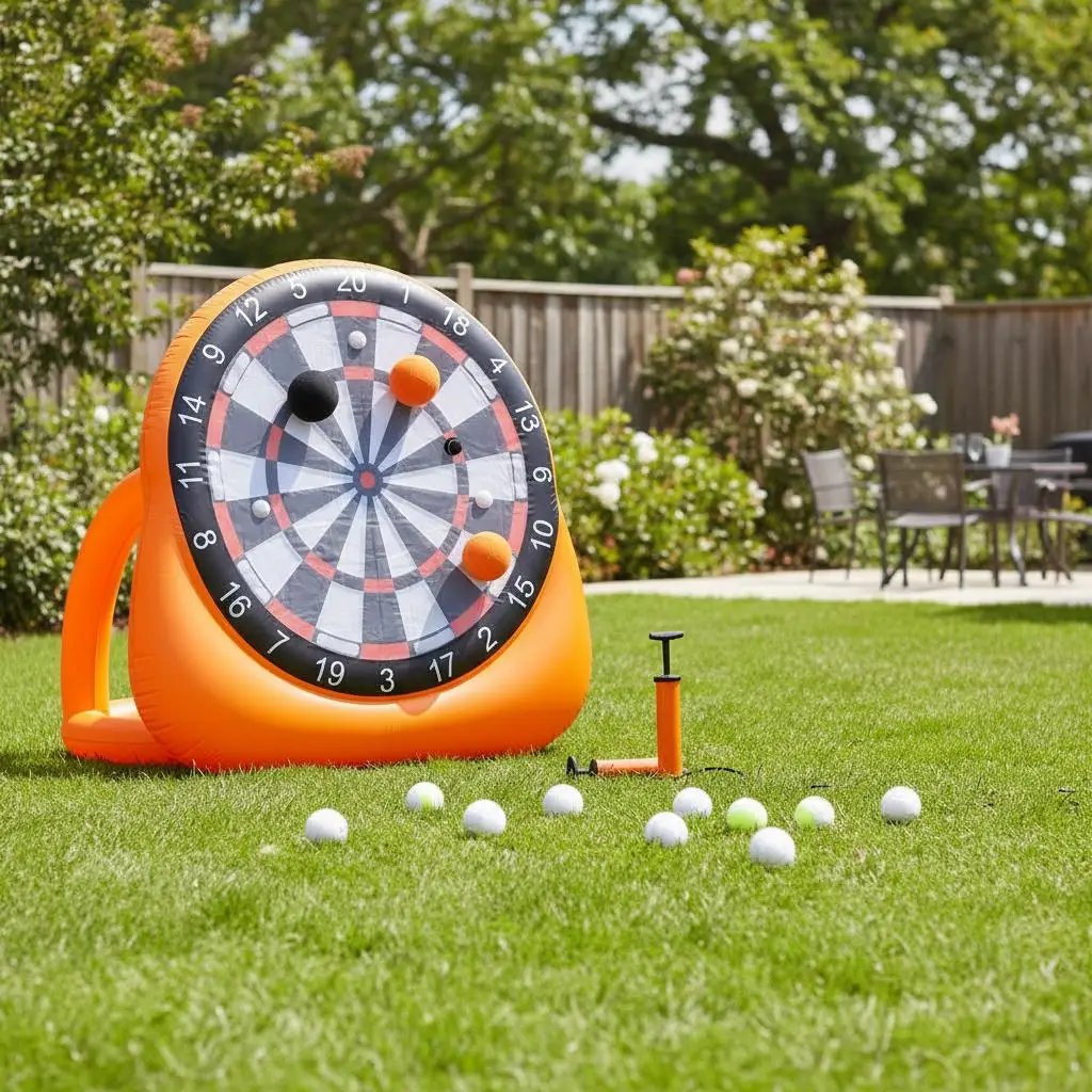 

Гигантская футбольная мишень для игры 1,8 м для вечеринок на заднем дворе, семейных встреч, мероприятий на открытом воздухе, 4 футбольных мяча, 12 теннисных мячей, воздушный насос