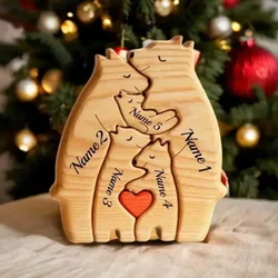 Art Wooden Bear Family Puzzle Personalized Name Custom Home Decor Thanksgiving Christmas Heartwarming Gift for Baby Mom