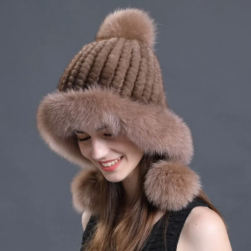 Fur Hat Children's Winter Mink Hair Hat Fox Hair Ball Ear Protector Hat Fox Hair Hat Cute