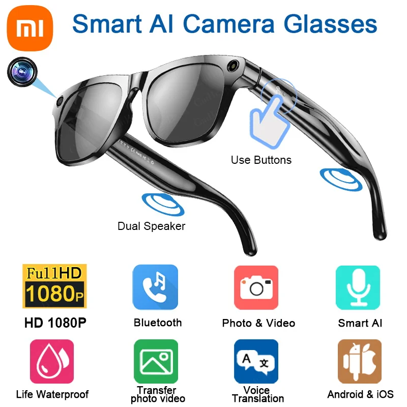 

Xiaomi 4K HD AI Smart Glasses GPT 100MP Camera Bluetooth Call 260Mah Battery Voice Assistant Control Smart Glasses for Men Women