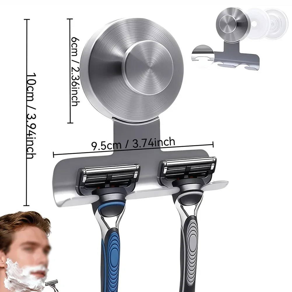 2 Pack Stainless Steel Shaver Holder with Suction Cup Mount for Shower Storage Organizes Razors Towels Loofahs Twist Lock Design