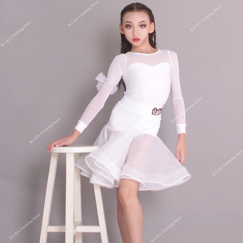Child Rumba Samba Tango Ballroom Salsa Training Dance Clothes Latin Dance Dress Girls Performance Clothes Training Performance