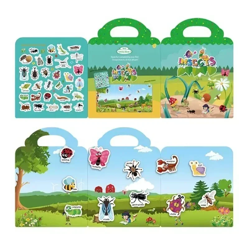 New Children Scene Stickers Book DIY Hand-on Puzzle Sticker Books Reusable Cartoon Animal Learning Cognition Toys For Kids Gift