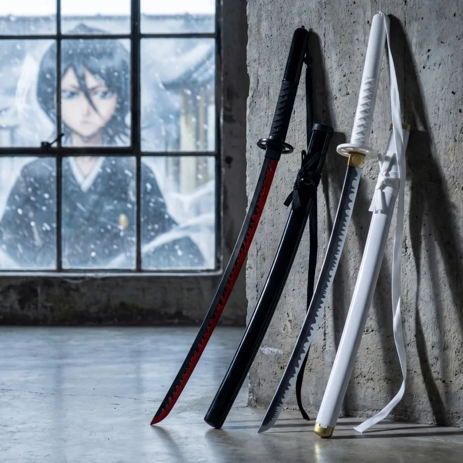 Katana de 40 Pulgadas, Réplica de la Espada de Rukia Kuchiki de Bleach, Accesorio de Cosplay de Anime, Cuchillo Ninja de Madera, Katana Japonesa de Tamaño Real, Espada Samurai, Juguete