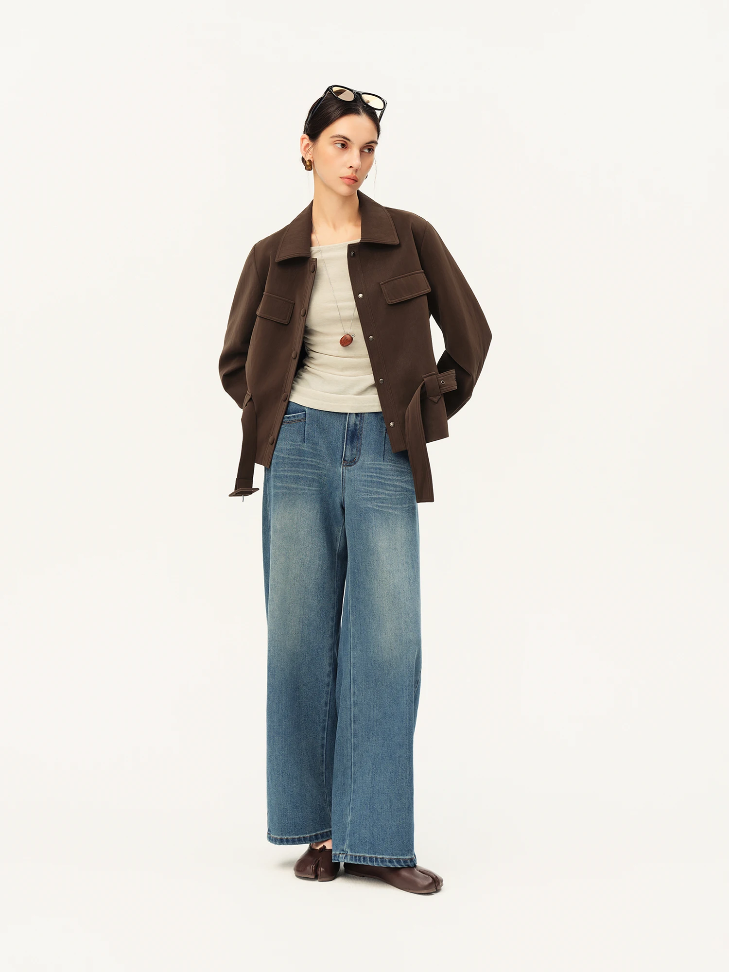 ZIQIAO 2026 Fall Women's Vintage American High Waist Barrel Leg Jeans with Shifted Side Seam - Casual Retro Style for Daily Wear