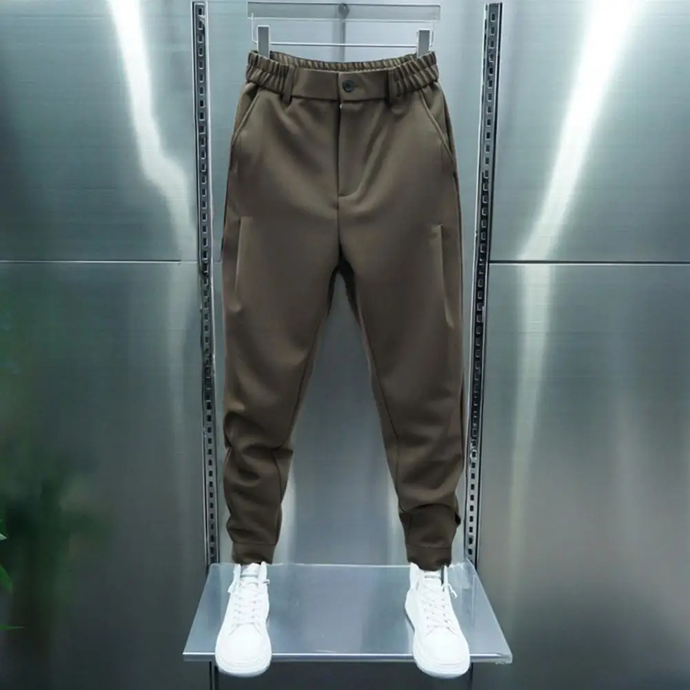 

Men Harem Pants Pockets Elastic Waist Button Fly Long Pants Solid Color Fastener Tape Cuffs Sports Trousers