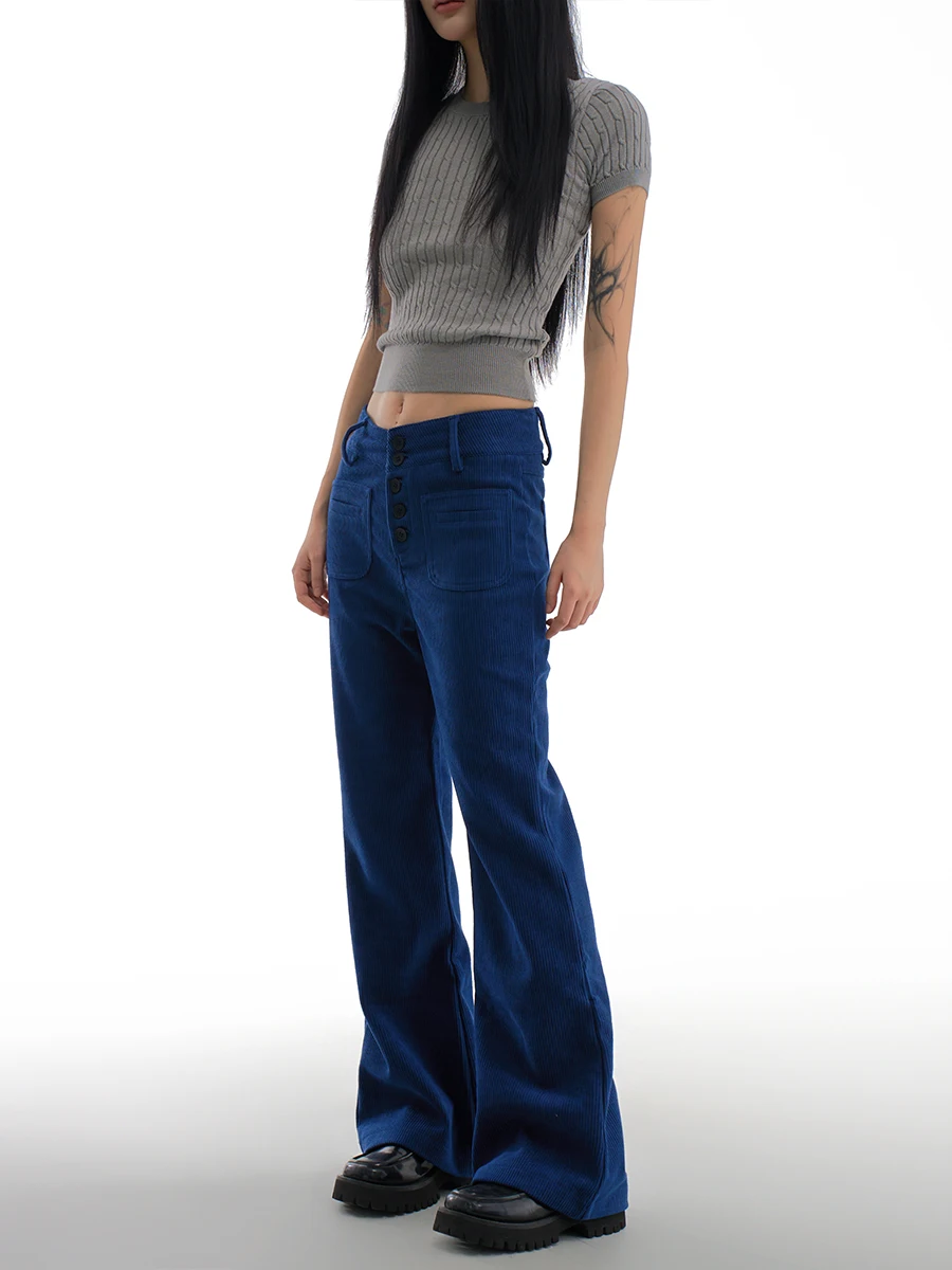 

ZHISILAO Y2K шикарные вельветовые брюки-клеш с высокой талией, женские винтажные повседневные синие брюки, осень-зима 2025