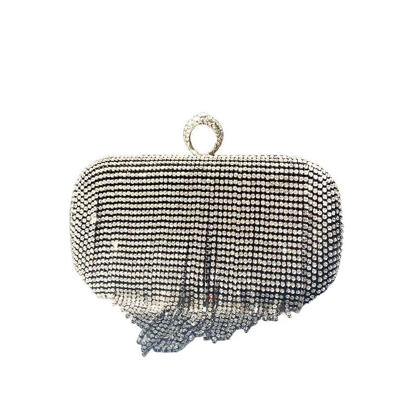 

Tassel Luxury Design Glitter Clutch Gold Bags Rhinestones Finger Ring Diamonds Evening Bags Metal Chain Shoulder Handbags 2025
