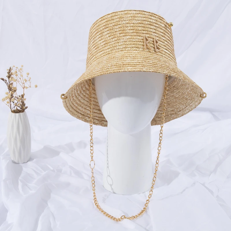 2025 Luxury Design Bucket Hat Women RUS Metal Decorated Straw Hats Summer Outdoor Vacation Sun Shade Beach Hats Dropshipping