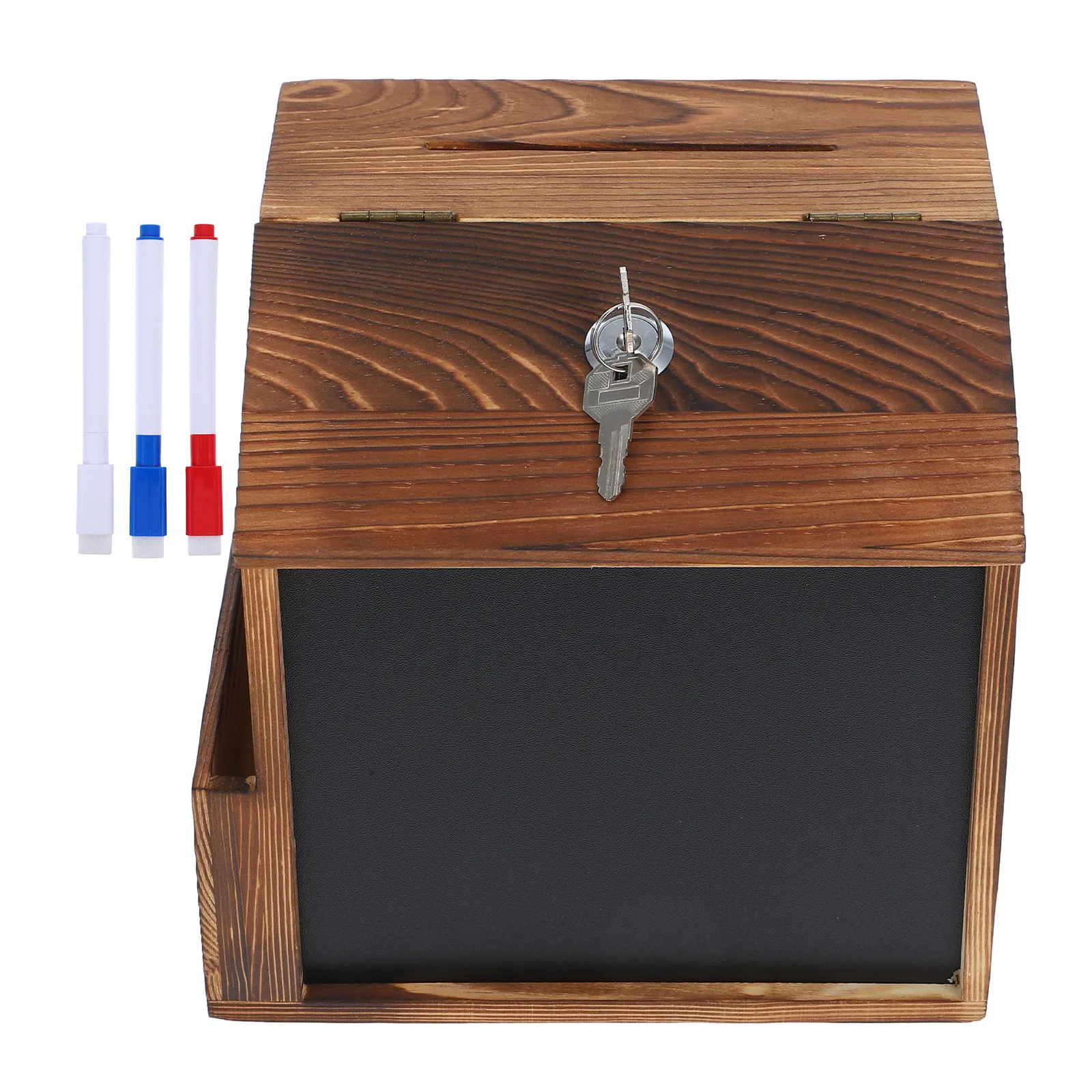 

Vintage Wood Suggestion Box Lockable Wall Mounted Donation Ballot Box Chalkboard Surface for Office School Home
