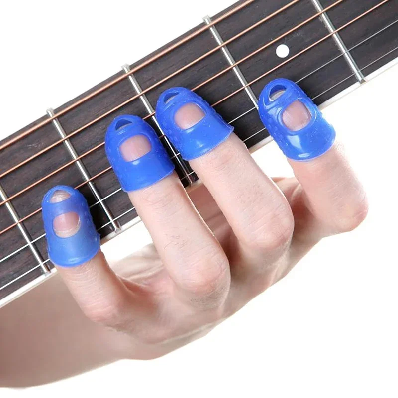 Transparent Blue 4Pcs Silicone Guitar Finger Protectors For Guitar Ukulele S M L Fingertip Guard Accessories