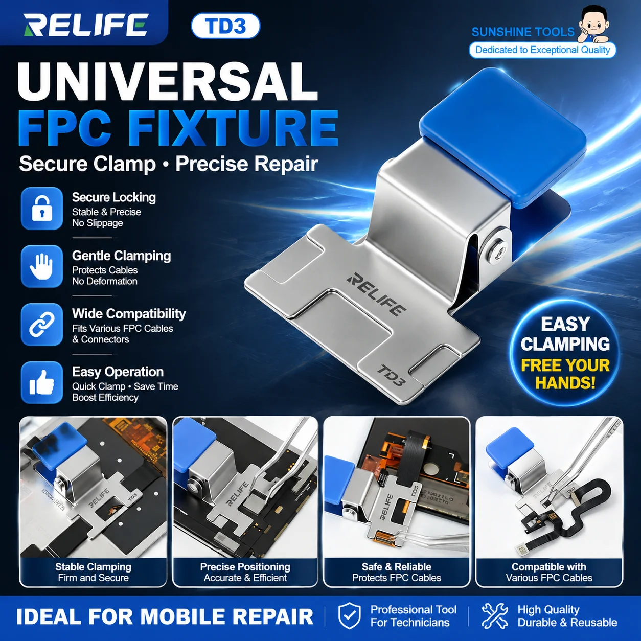 RELIFE TD3 Universal FPC Cable Fixture Clamp Non Slip Fixed Holder For Phone LCD Touch Flex Cable Motherboard Repair Tools