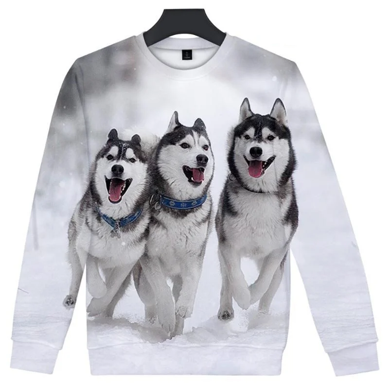 Cute Siberian Husky Dog 3D Printed Hoodie For Men Animal Pattern Sweatshirt Long Sleeves Pullovers Casual Crew Neck Hoodies