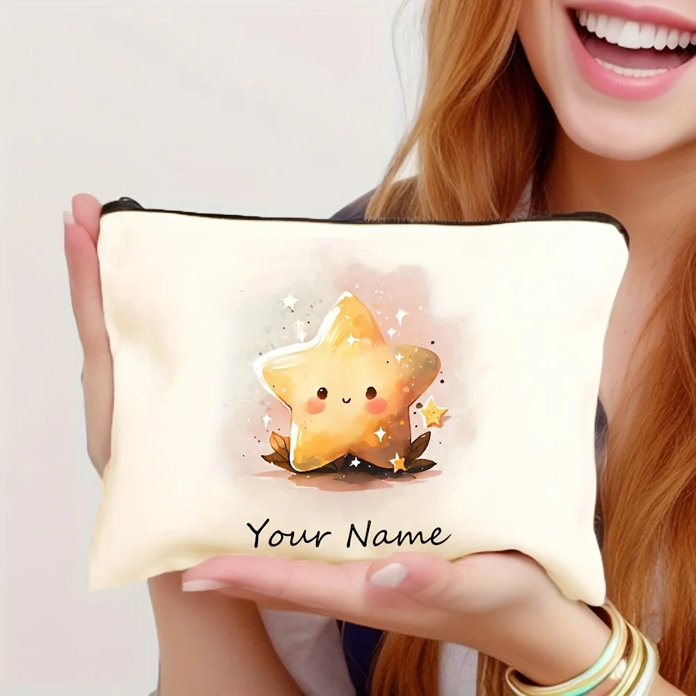 Custom Makeup Bag Personalized Name Vintage Golden Cute Star Theme Pattern Makeup Bag - Handbag - Toiletry Bag Pencil Case Gift