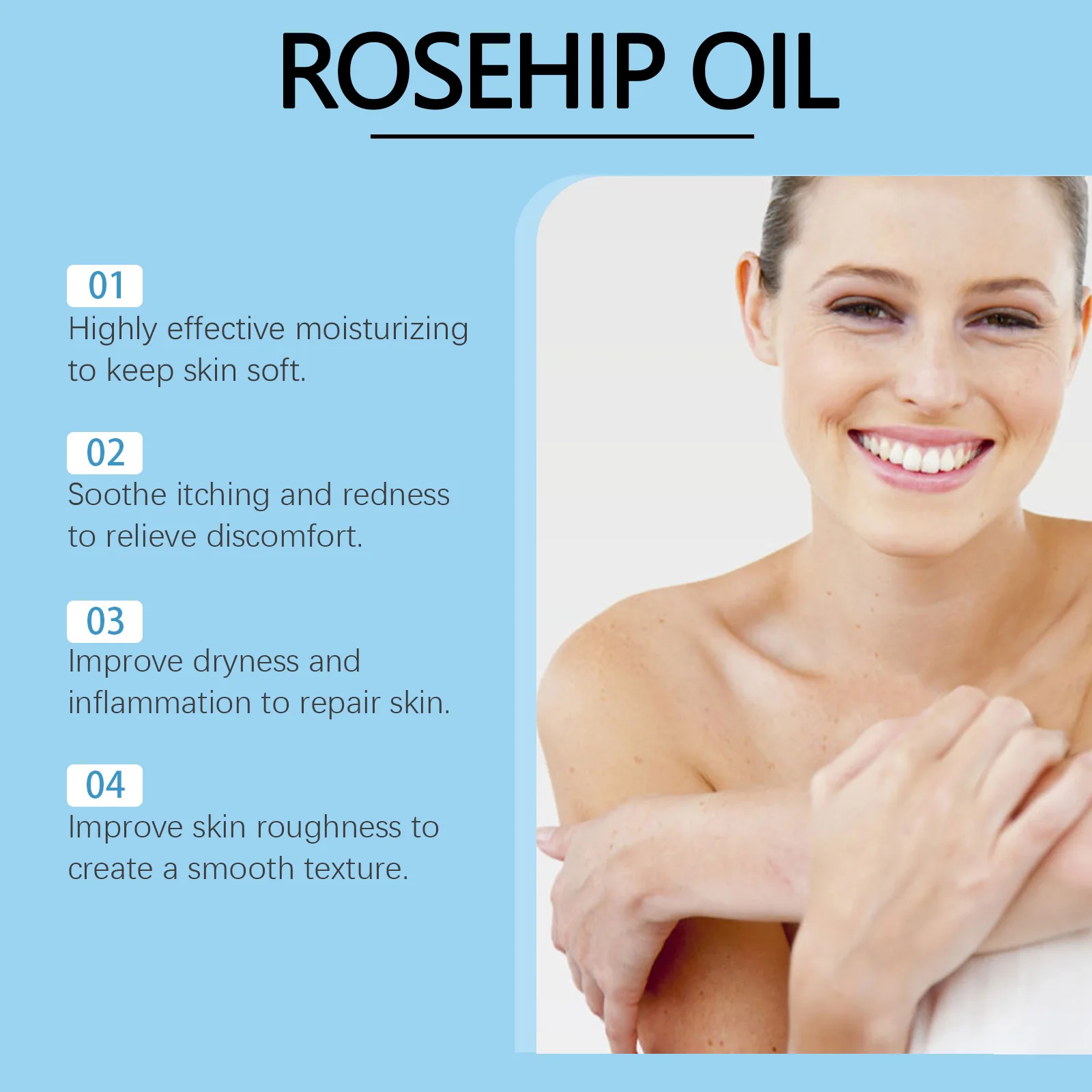 Aceite Facial de rosa para el cuidado de la piel, suero Facial antiarrugas, reafirmante, con vitamina E que minimiza los poros, 30ML