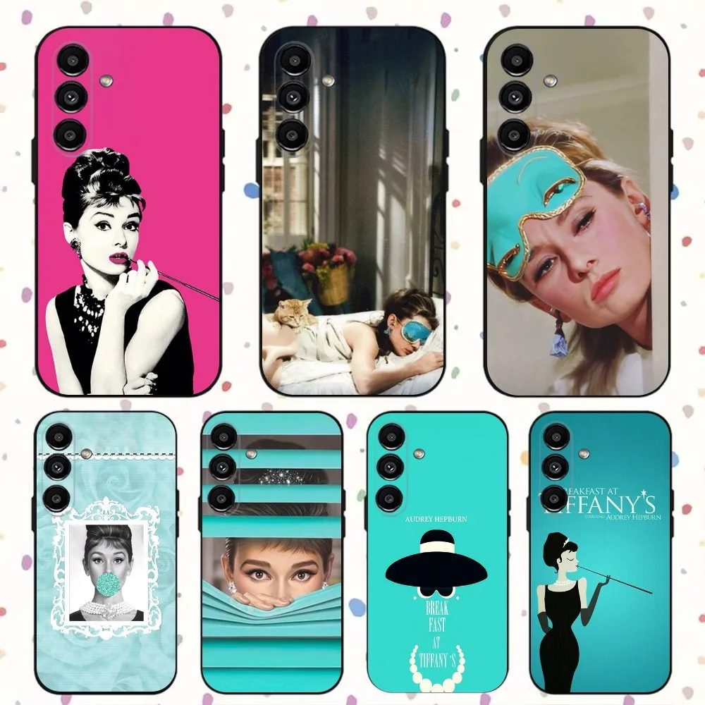 Audrey H-Hepburn Break Fast TiffanyS Phone Case For Samsung S24,S21,S22,S23,S30,Ultra,S20,Plus,Fe,Lite,Note,10,9,5G Black Cover