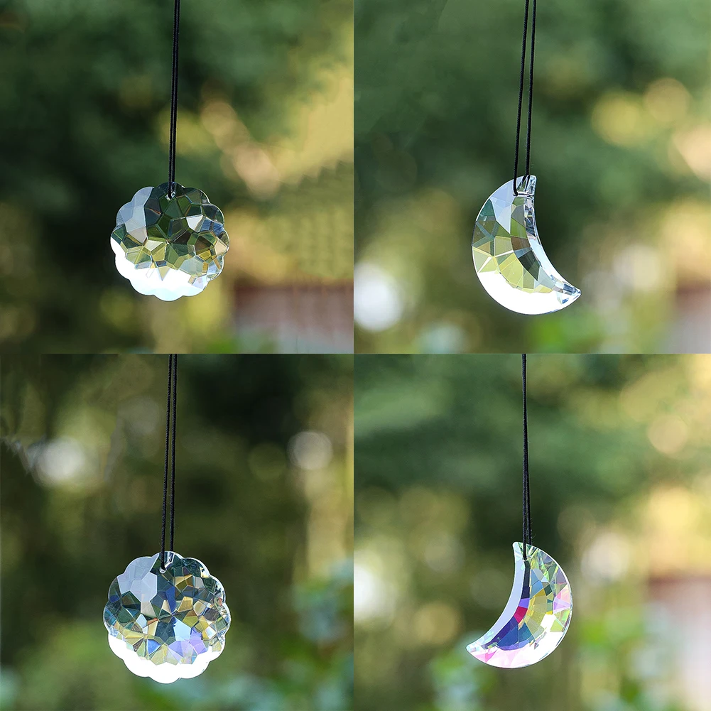

Iridescent Sun Moon Crystal Pendant Rainbow Maker Multi-Faceted Cut Light Reflection Ornament Balcony Garden Decor Accessory