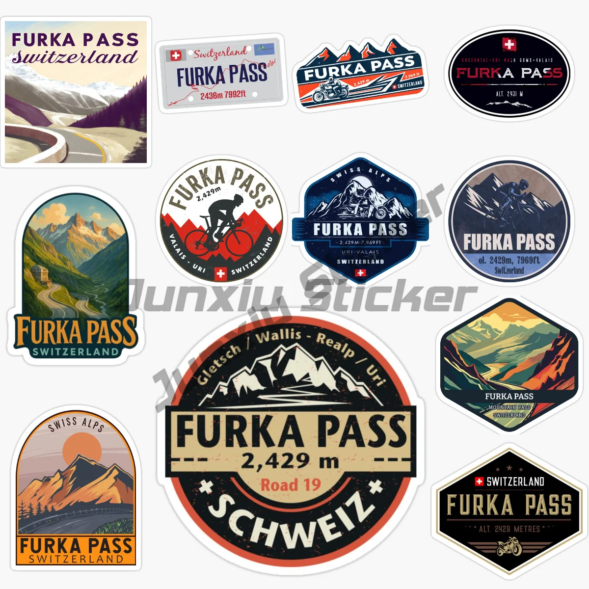 

Switzerland FURKA PASS Scenic Adventure Car Stickers Landscape Adventure Car Stickers Vinyl Self-adhesive Flower
