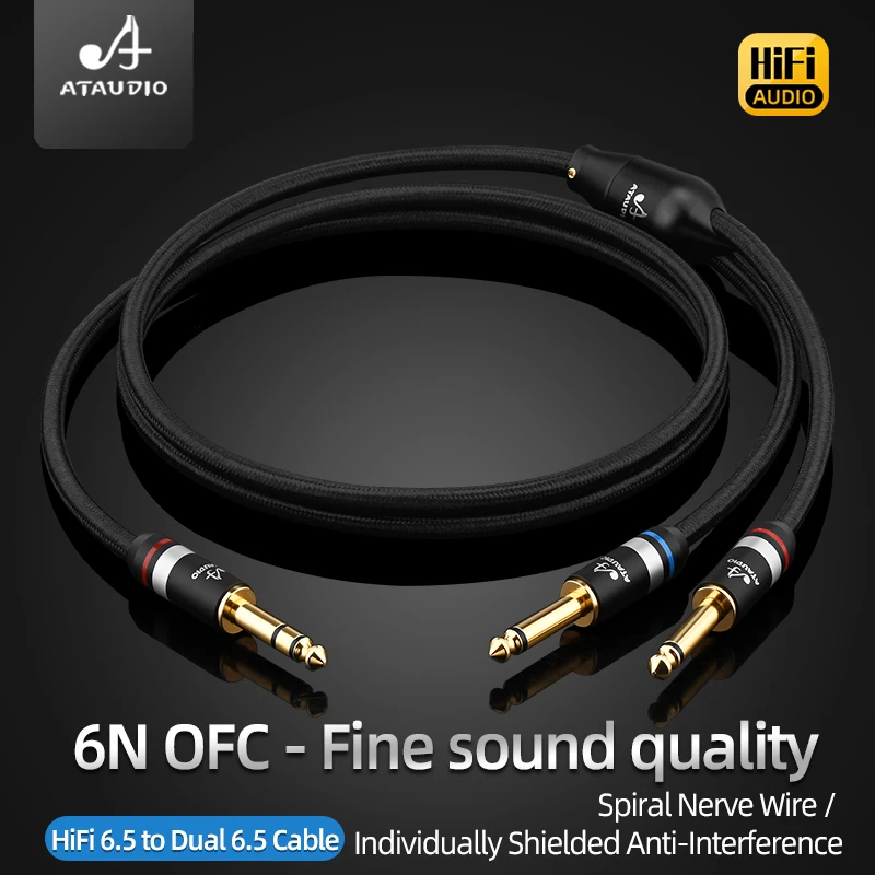 ATAUDIO Stereo 6.5mm to Dual 6.5 Mono Y Splitter 1/4 Inch TRS to Double 6.35 TS Audio Cable for Mixer Guitar Amplifier