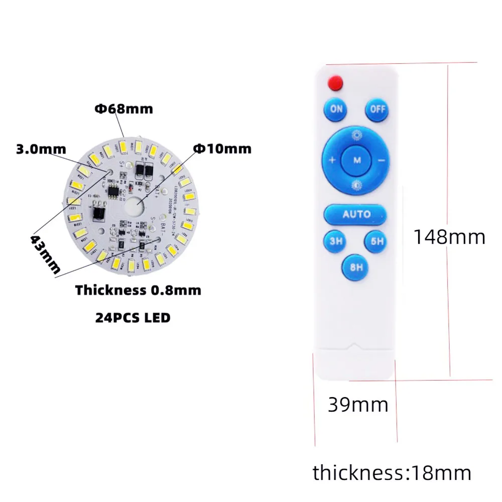 Luz Solar de techo, módulo Led de repuesto, 3,2 V, 3,7 V, tablero de luz Led regulable con Control remoto, lámparas de techo de 12W