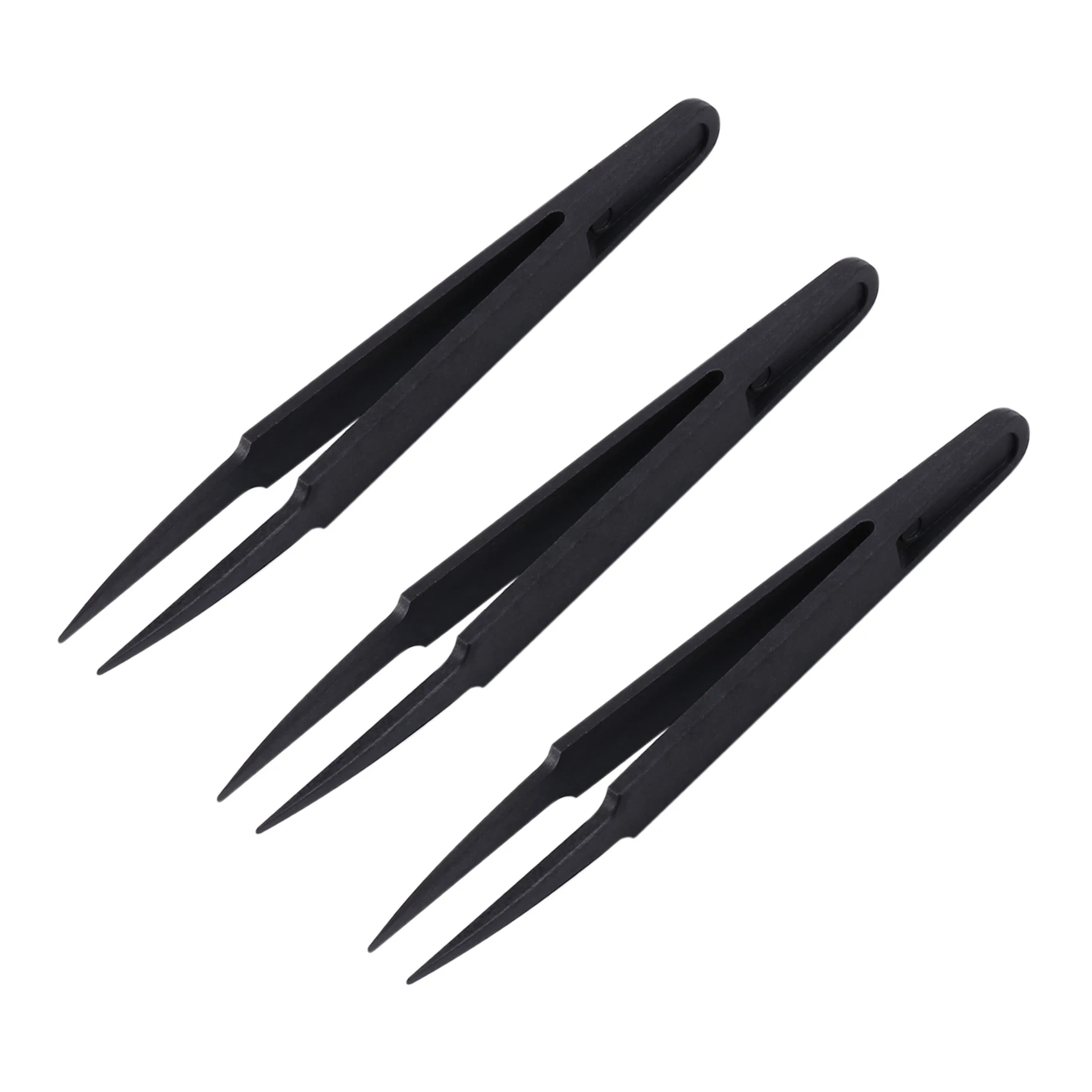 3 Pcs Black Plastic Electronic Pointy Tip Anti-static Tweezers