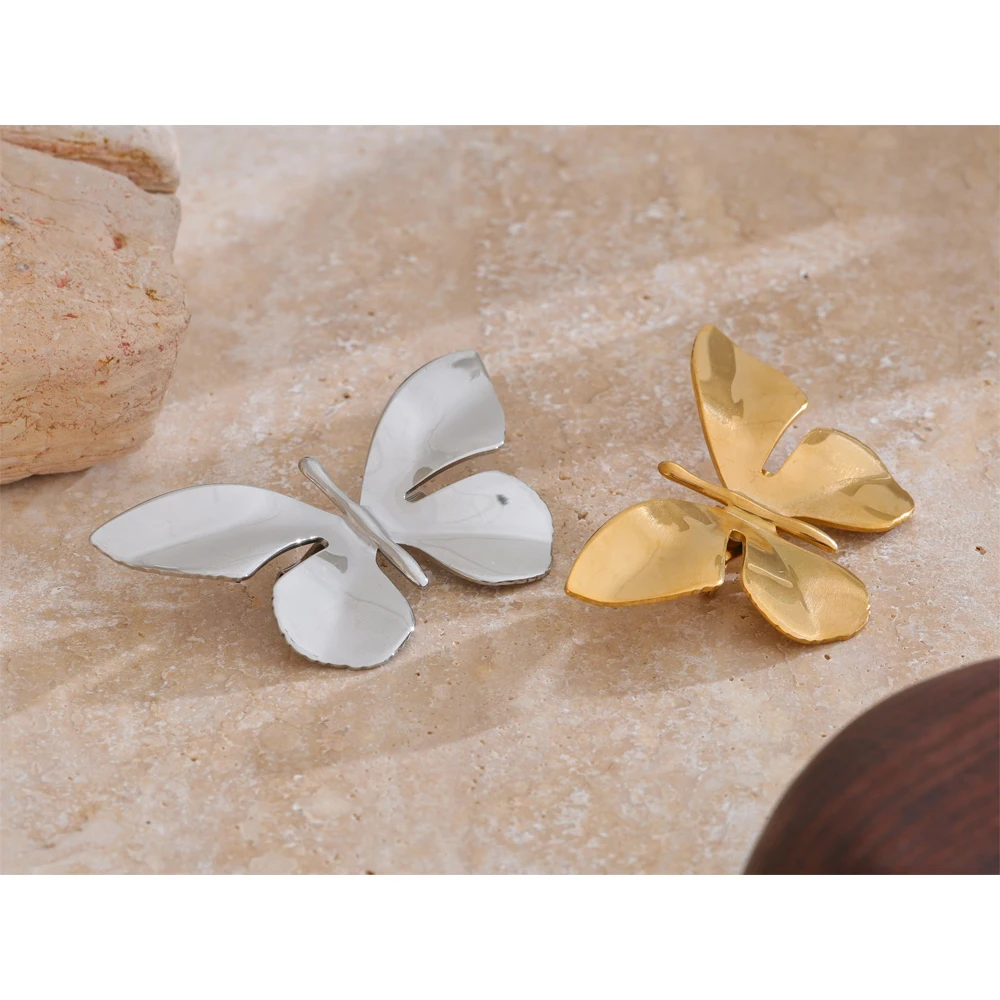 Yhpup Chic Stainless Steel Golden Metal Butterfly Brooch Pin for Women 18K PVD Plated Fashion Waterproof Charm Jewelry Gift