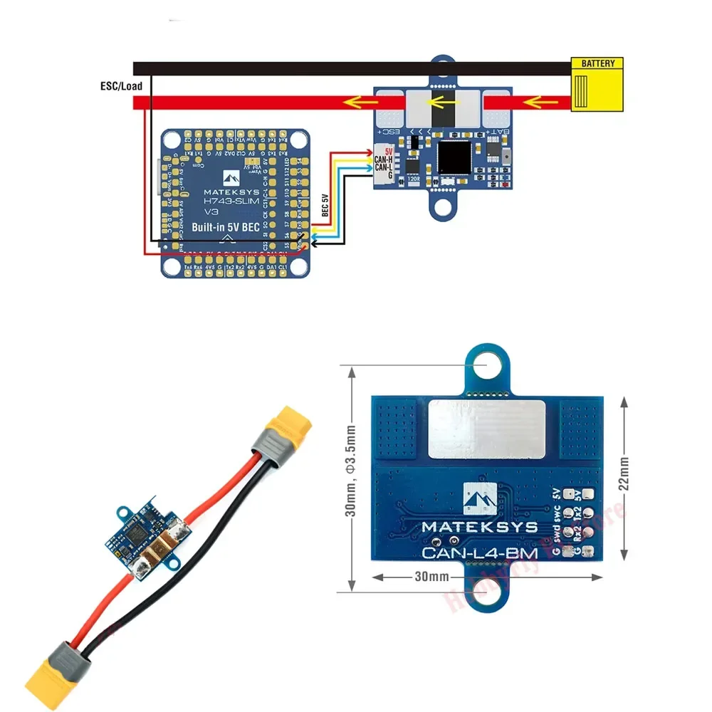 BoMaSMatek CAN-L4-BM AP_PERIPH DroneCAN Protocol Digital Power Monitor For RC Airplanes Multirotors H743 Slim V3 DIY Builds