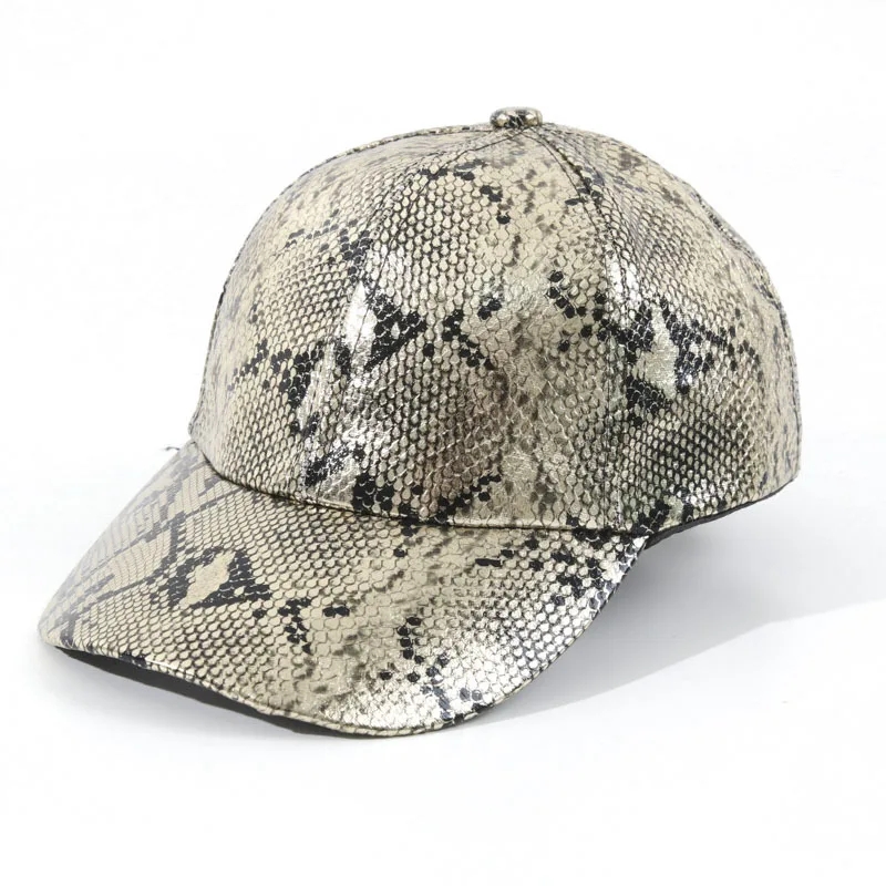European American Snake Print Baseball Cap Leopard Print PU Leather Peaked Cap Unisex Four Seasons Daily Outdoor Fashion Sun Hat