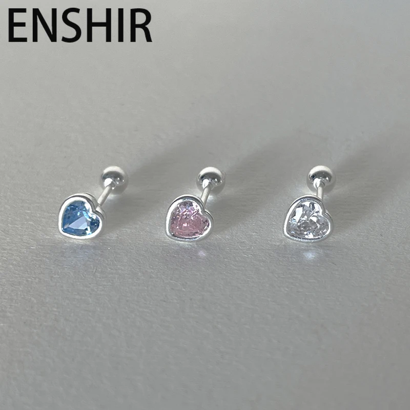 ENSHIR Dopamine Candy Color Zircon Heart Stud Earrings for Women Sweet Romantic Versatile Jewelry Gifts