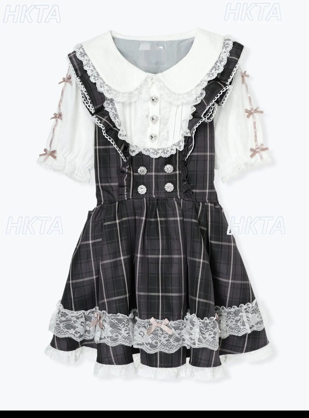 Japanese Style Doll Collar Plaid Bow Dress and Shorts Set 2026 Summer New Cute Short Sleeve Plaid Dress 2-piece Set Women Outfit view 5