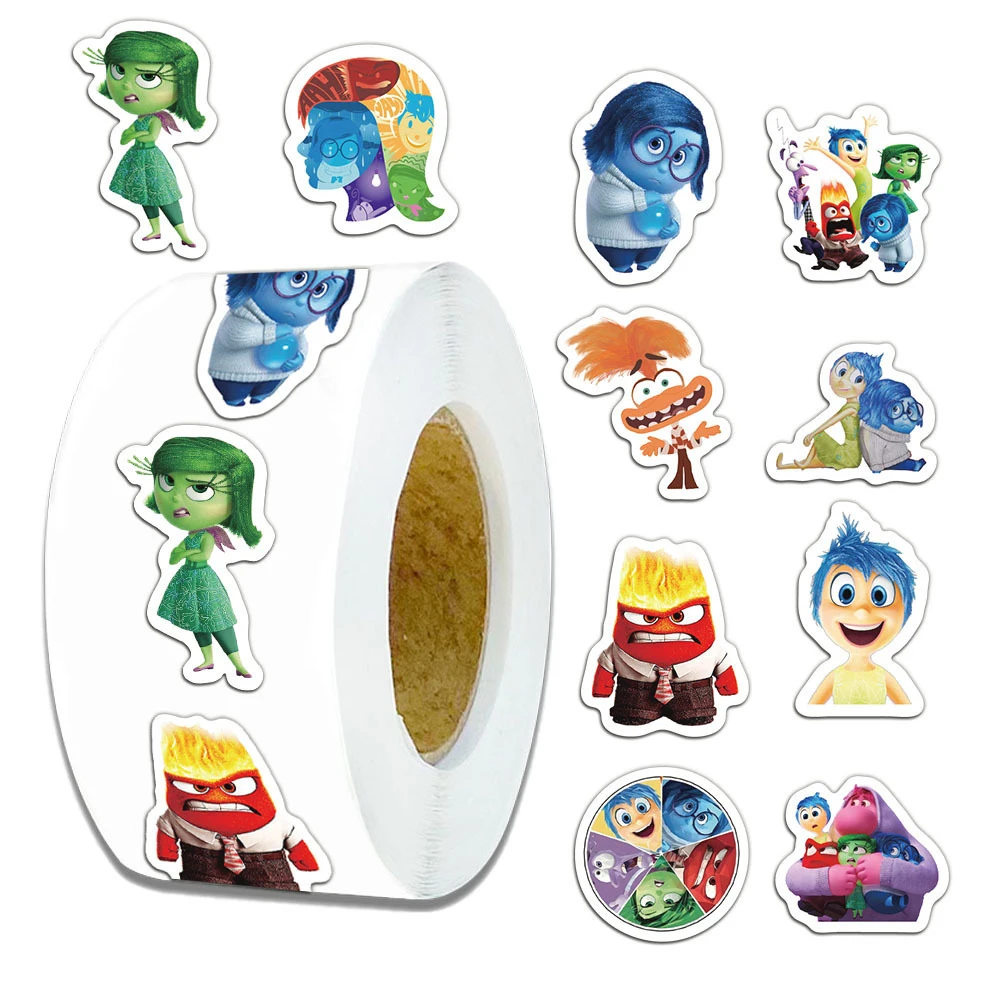 500pcs/Roll Disney Inside Out 2 Cartoon Anime Sealing Stickers Creativity Laptop Phone Decals Decoration Stiker Reward Gift Toys