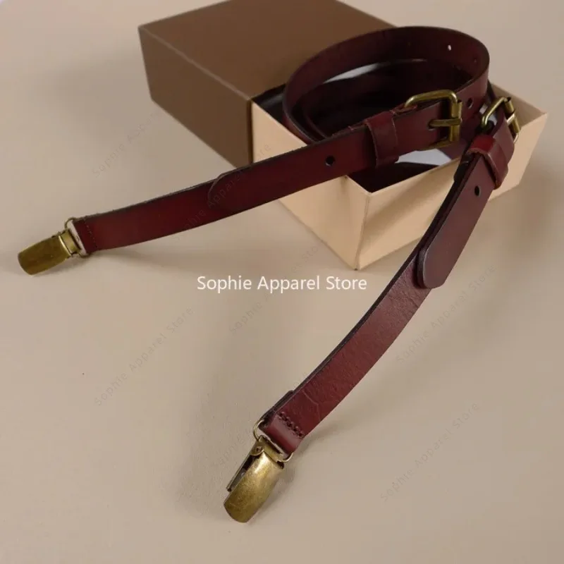 정품 가죽 영국 스타일 멜빵 남성 빈티지 후크 버클 스트랩 멜빵 여성 Bretelles Pour Homme