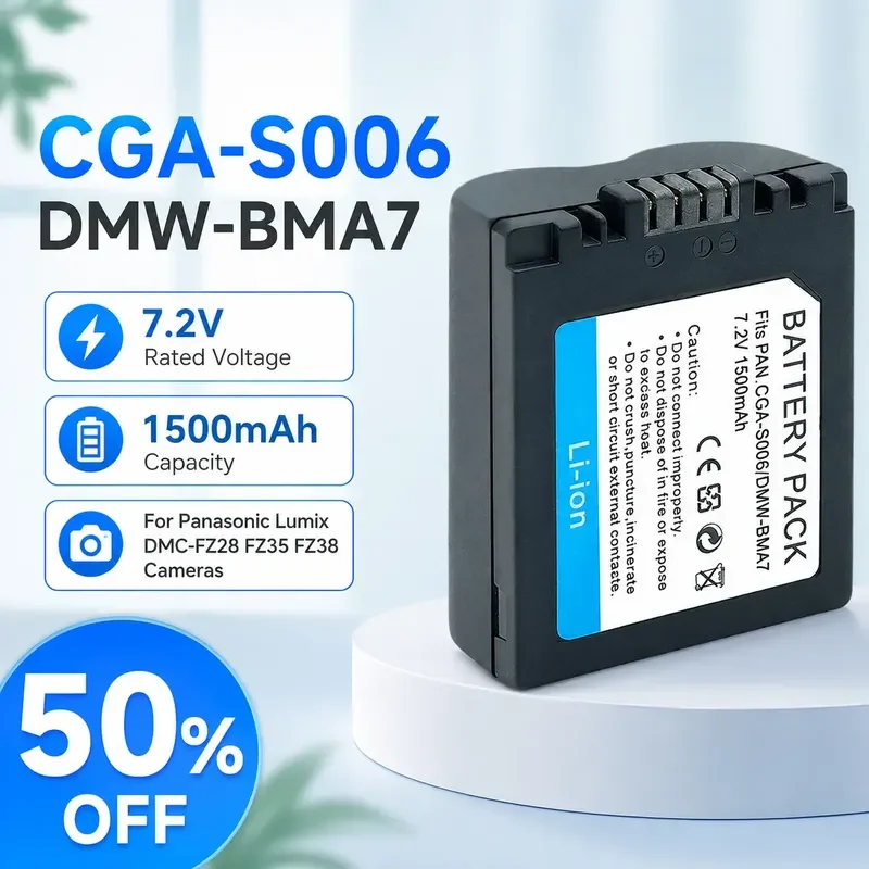 

CGA-S006 DMW-BMA7 7.2V 1500mAh for Panasonic Lumix DMC-FZ28 FZ35 FZ38 Cameras Rechargeable Li-ion Digital Bateria High