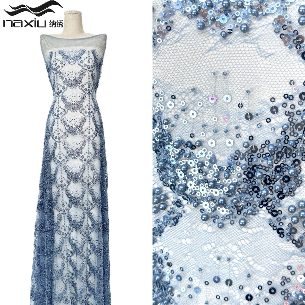 

Madison Luxury 3D African Beaded Lace Fabric French Nigerian Sequin Lace Fabric for Bridal Wedding Party Dress