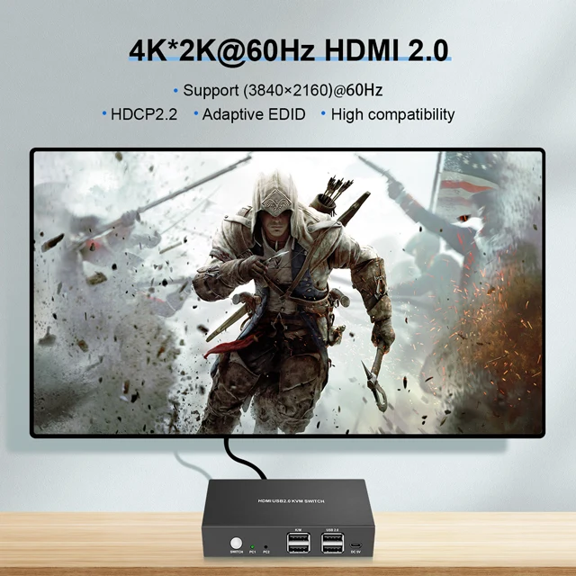 2 مشاركة الكمبيوتر واحد رصد واحد لوحة المفاتيح الماوس USB KVM التبديل HDMI الخائن دعم 4K @ 60Hz 2 في 1 خارج للكمبيوتر ماك بوك المحمول