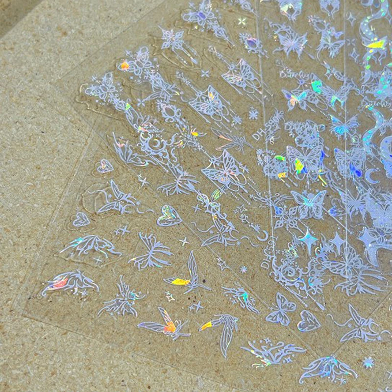 Laser Dazzling Aurora Butterfly Shape Paintings Nail Sticker Enhancement Adhesive Nail Decal Accessories