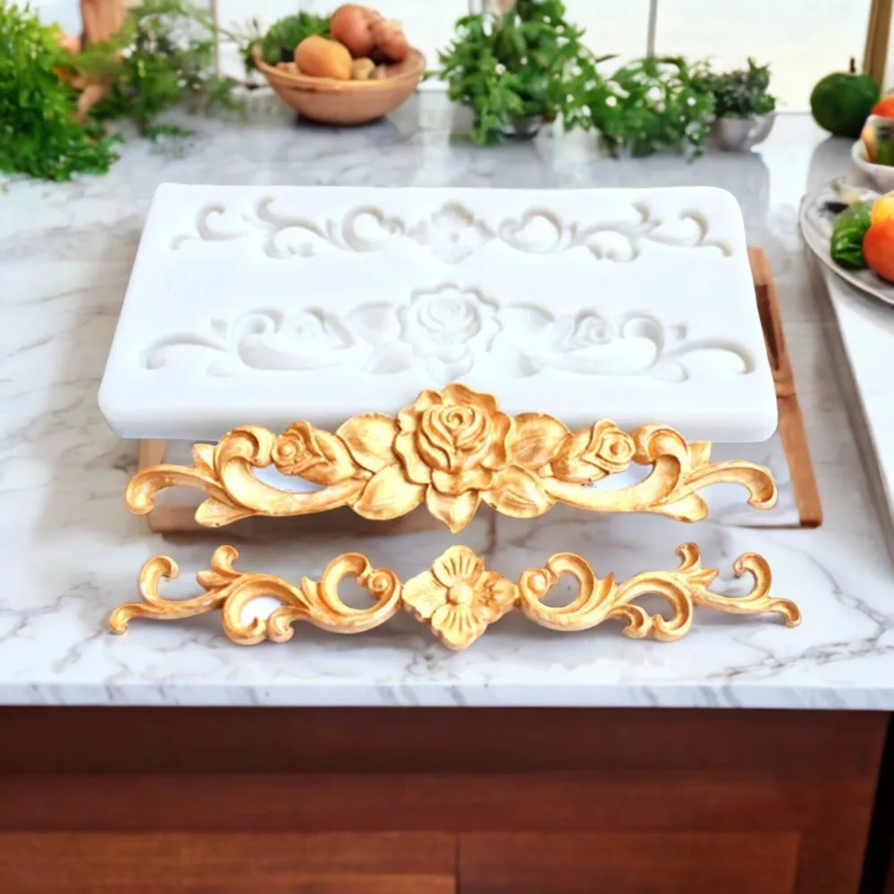 Exquisite European Retro Baroque Embossed Silicone Mold - Beautiful and Elegant Cake Decor Tool for Stunning Sugarcraft, Fondant