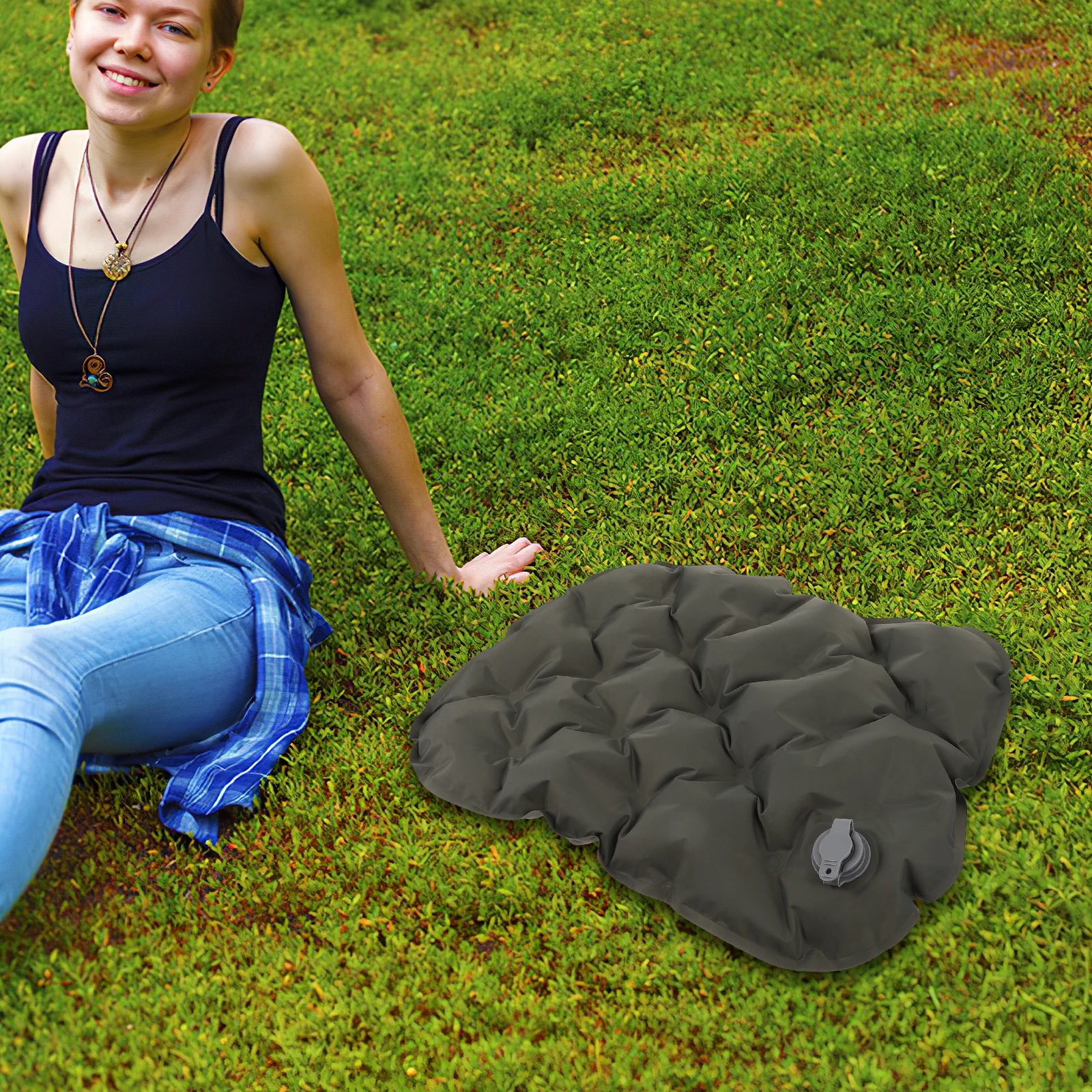 

Inflatable Cushion Camping Folding Bed Outdoor Stadium Seat Cushions Olive Green Lightweight Portable TPU Anti