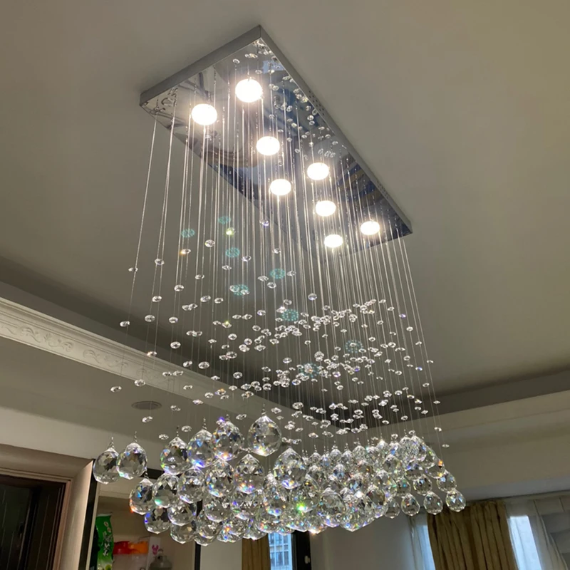 Postmodern Light Luxury Restaurant Dining Room Crystal Chandelier Bead Curtain Partition Rectangular Shop High-end Pendant Light