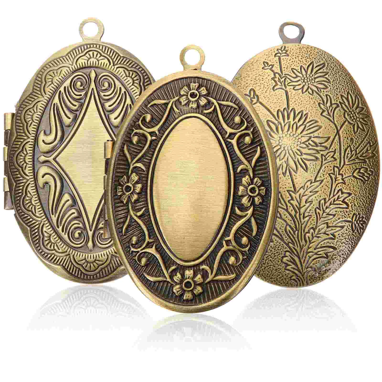 

3 Pcs Oval Locket Necklace Photo Frame Pendant Memorial Ornaments for Necklaces Miss