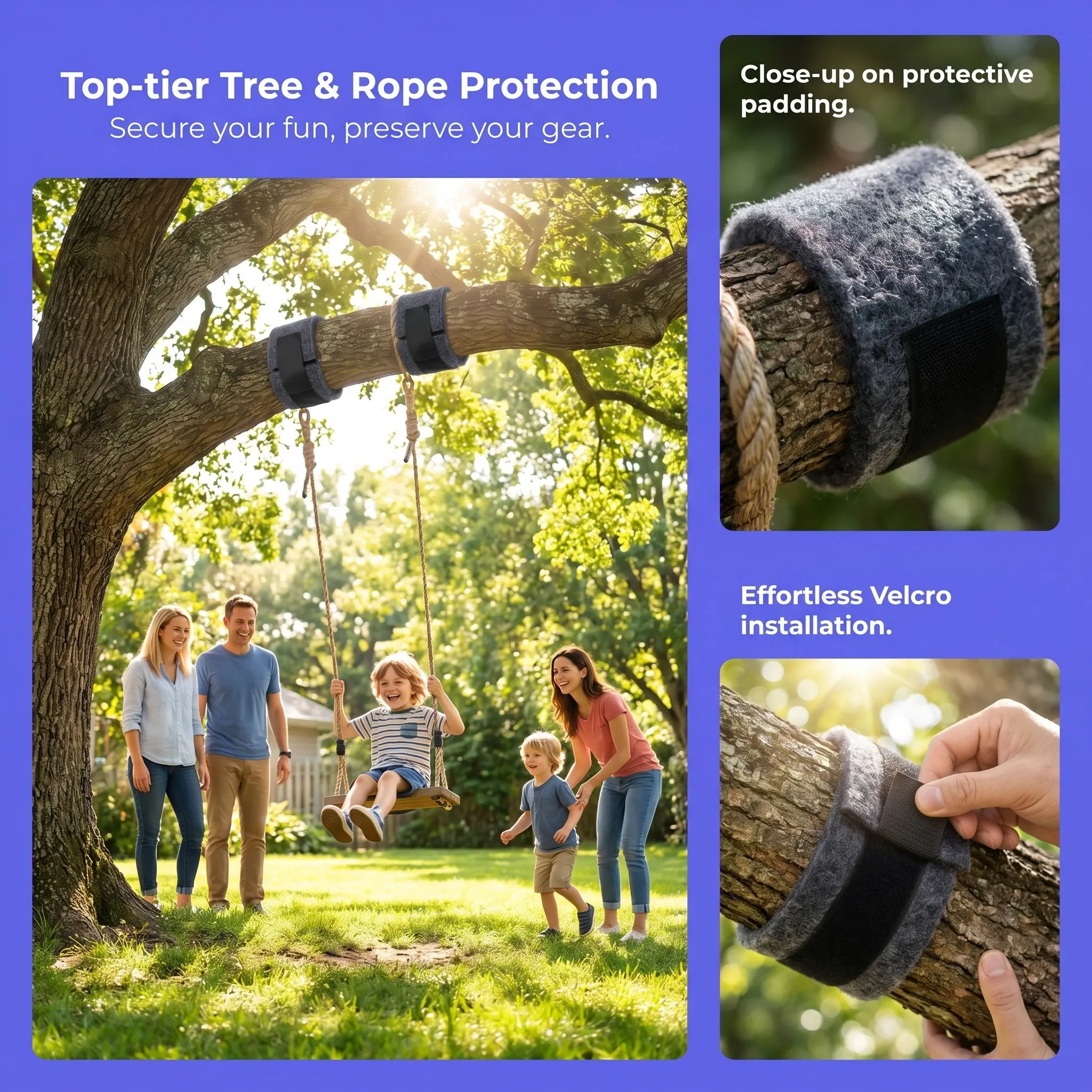 1Pair Tree Trunk Protector Pads Non Slip Tree Wear Wrap Adjustable Hook Loop Fastener Outdoor Slackline Swing Hammock Wrap