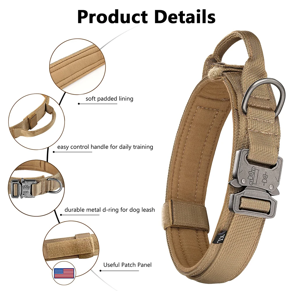 Adjustable Tactical Dog Collar Pet Collar Training Dog Collar with Heavy Duty Metal Buckle for Medium and Large Dogs Accessories view 4