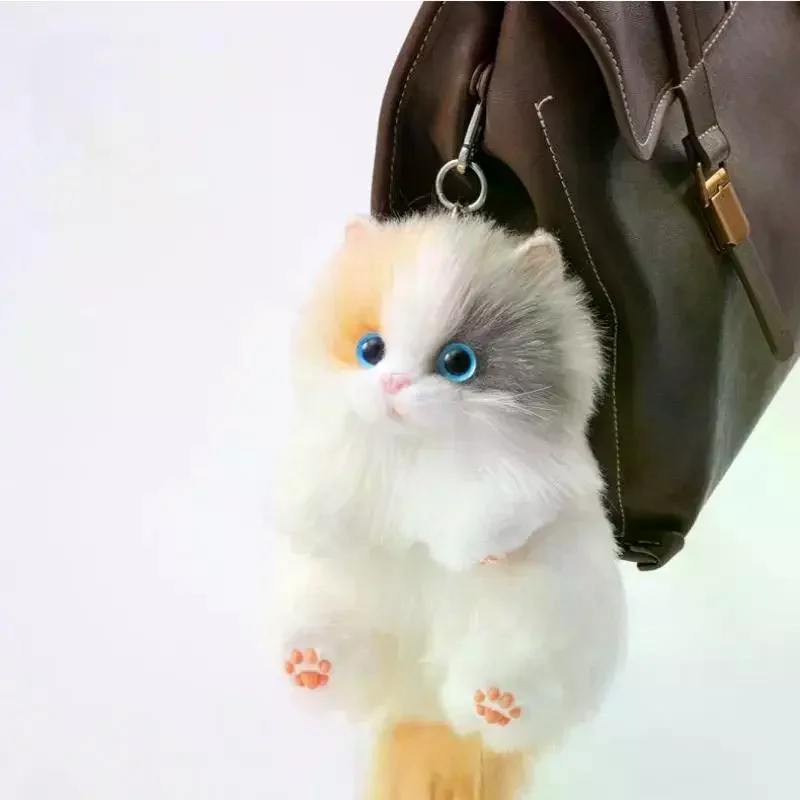 Bonito gato de pelúcia boneca pingente chaveiro menina mochila boneca pingente simulado animal brinquedo de pelúcia casal saco pendurado presente decorativo