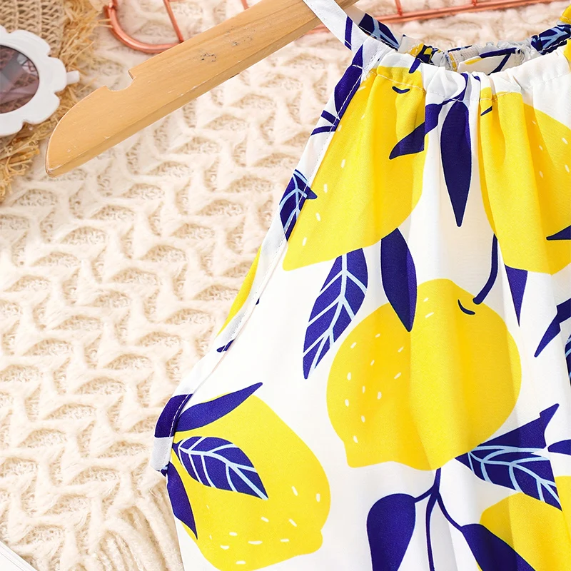 Summer Girls And Girls Cool And Breathable Cute Hanging Neck One Piece Printed Shorts Princess Daily Leisure Party Clothing