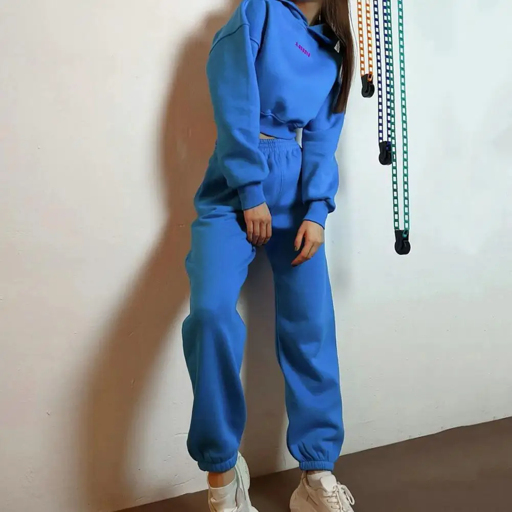 Women Hoodie Two Piece Sets Winter Casual Long Sleeve Oversize Sweatshirt Trouser Suits Solid Fleece Warm Tracksuit Sport Outfit