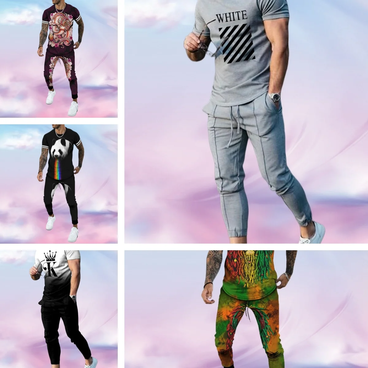 

Men's T-Shirts New Fashion Animal Cartoon Print Short-Sleeved Summer Street Fashionable Men's Tee Comfortable Men's T-Shirt Set