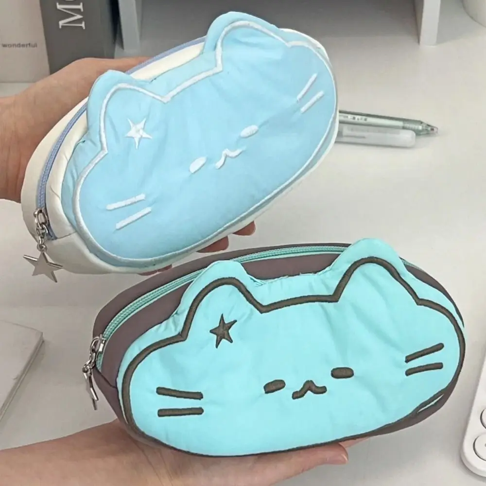 Cat Print Plush Pencil Case Simplicity Large Capacity Pen Storage Bag Dacron Cute Pen Organizer Bag Student