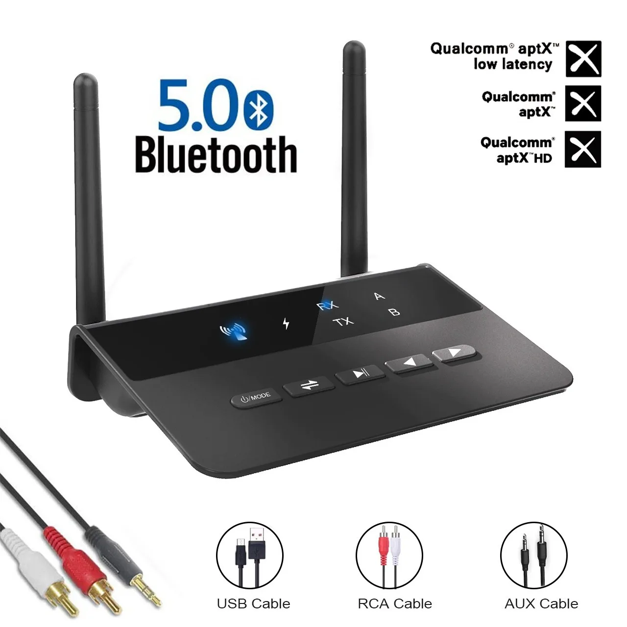

80M Bluetooth 5.4 Transmitter Receiver Aptx HD LL Low Latency Wireless Audio Adapter 3.5mm AUX RCA Jack for PC TV Car Headphones